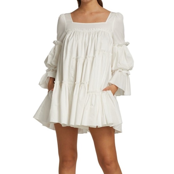 Aje Dresses & Skirts - Aje L’espirit Ruffle Trim White Long Sleeve Mini Dress